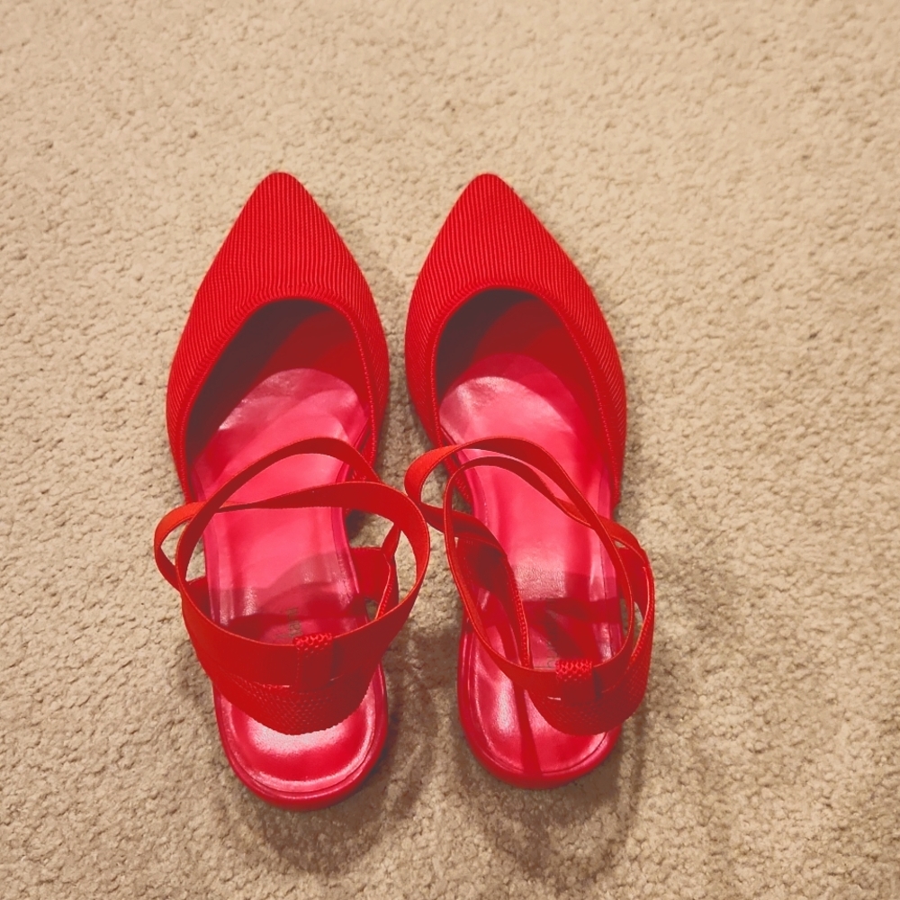Burudani red ankle strap flats, 8.5